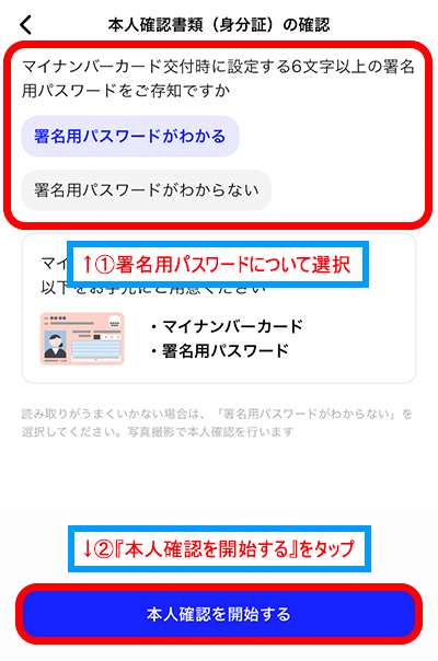 署名用パスワードがわかる