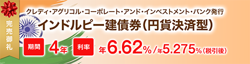 クレディ・アグリコル・コーポレート・アンド・インベストメント・バンク 2029/12/24満期 インドルピー建債券（円貨決済型）