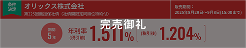 オリックス株式会社 第225回無担保社債（社債間限定同順位特約付）