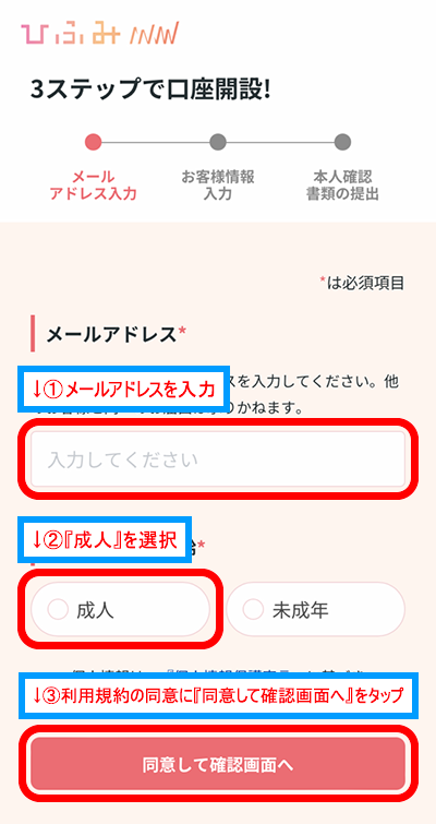 同意して確認画面へ